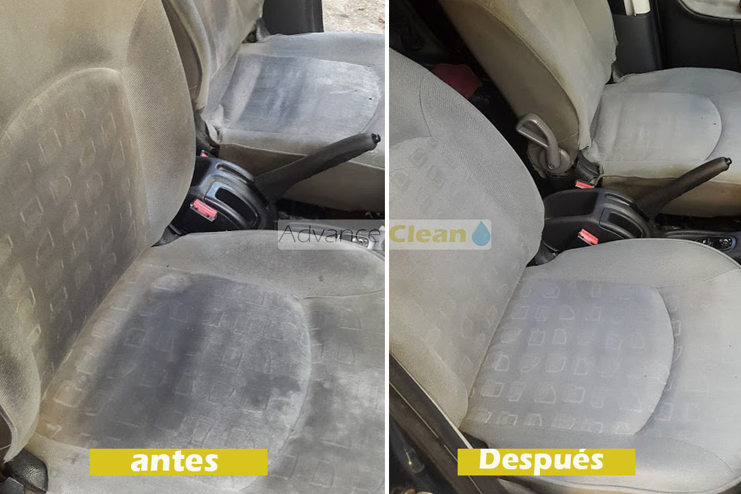 limpieza de interior de auto, antes y después(en foto)