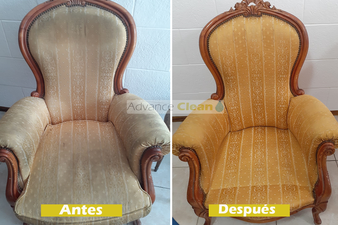antes y después de sillón amarillo